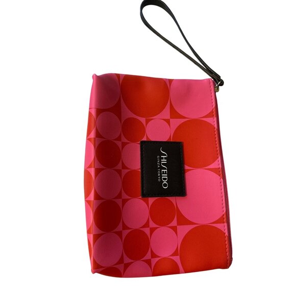 Shiseido Red & Pink Geometric Wristlet Zippered Pouch With Black Accent - Picture 3 of 4